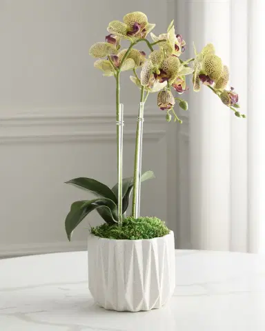 T & C Floral Company Double Orchid 20" Faux Floral Arrangement in Geometric Pot | Thumbnail 3