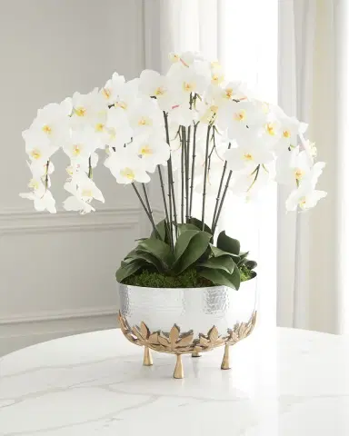 T & C Floral Company Orchids 29" Faux Floral Arrangement in Mixed Metal Urn | Thumbnail 2