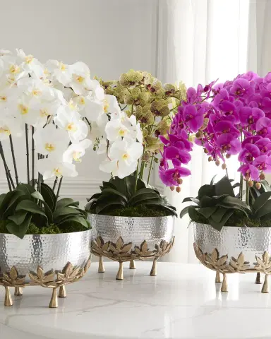 T & C Floral Company Orchids 29" Faux Floral Arrangement in Mixed Metal Urn | Thumbnail 1