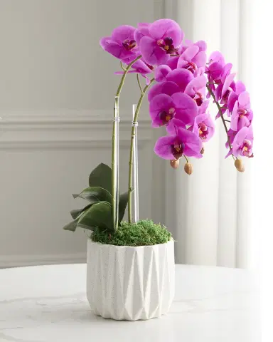 T & C Floral Company Double Orchid 20" Faux Floral Arrangement in Geometric Pot | Thumbnail 3