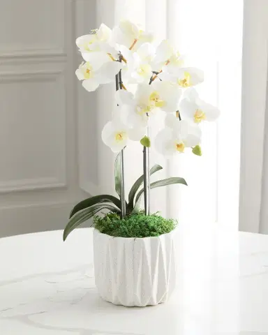 T & C Floral Company Double Orchid 20" Faux Floral Arrangement in Geometric Pot | Thumbnail 2