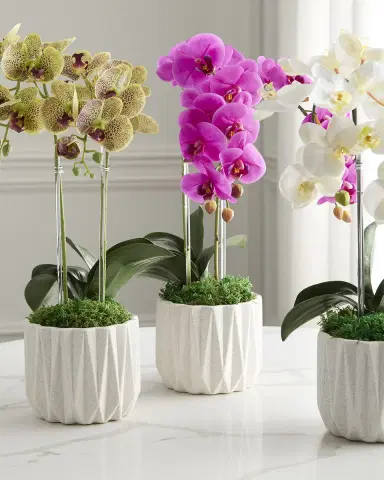 T & C Floral Company Double Orchid 20" Faux Floral Arrangement in Geometric Pot | Thumbnail 1