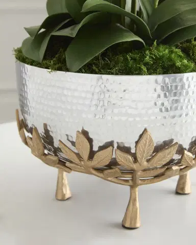 T & C Floral Company Orchids 29" Faux Floral Arrangement in Mixed Metal Urn | Thumbnail 3