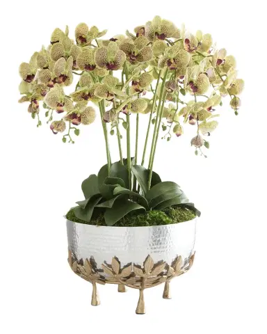 T & C Floral Company Orchids 29" Faux Floral Arrangement in Mixed Metal Urn | Thumbnail 1