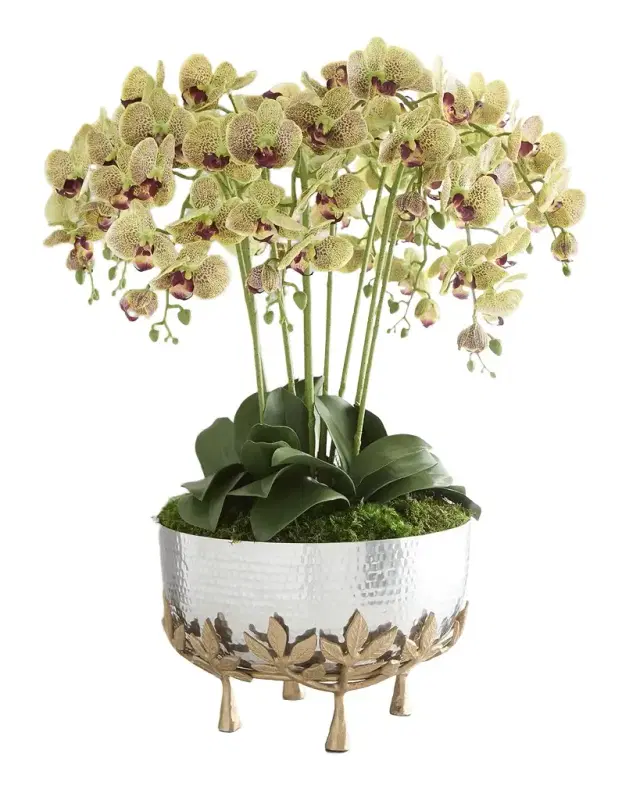 T & C Floral Company Orchids 29" Faux Floral Arrangement in Mixed Metal Urn