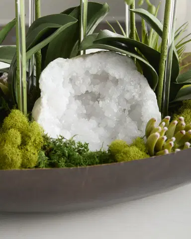 T & C Floral Company Orchids with Quartz 24" Faux Floral Arrangement in Metal Bowl | Thumbnail 4