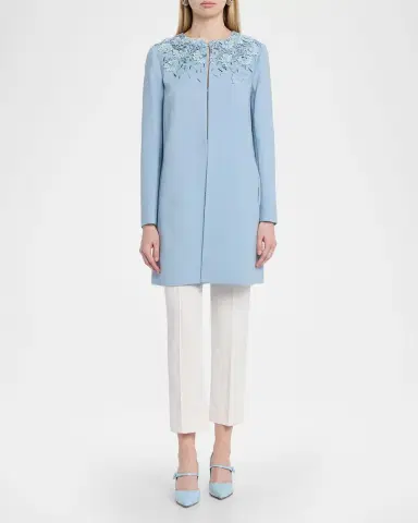 Oscar de la Renta Floral Embellished Wool Coat | Thumbnail 2 Oscar de la Renta Floral Embellished Wool Coat | Thumbnail 2