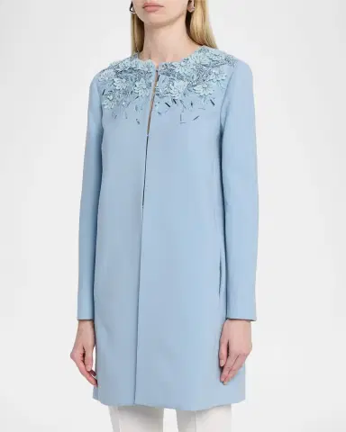 Oscar de la Renta Floral Embellished Wool Coat | Thumbnail 4 Oscar de la Renta Floral Embellished Wool Coat | Thumbnail 4