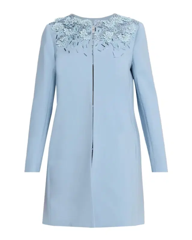 Floral Embellished Wool Coat