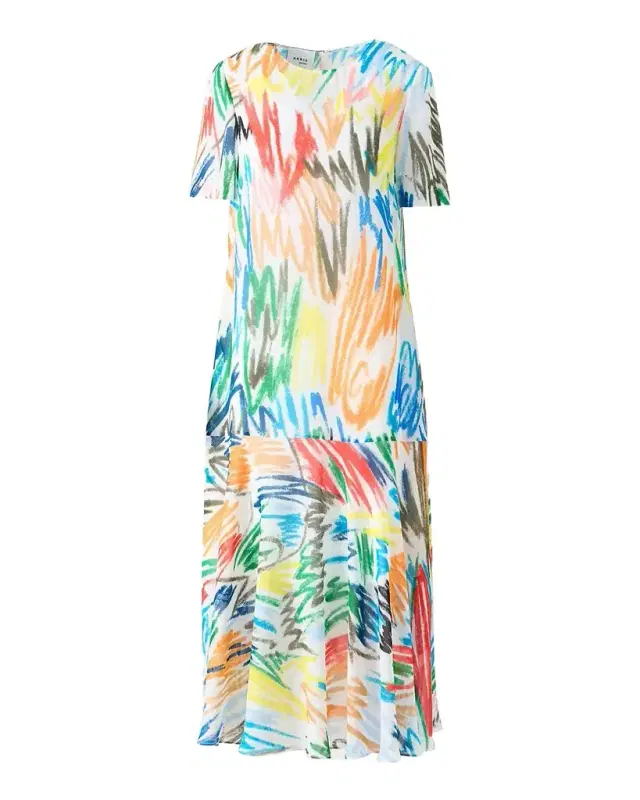 Scribble-Print Dropped-Waist Maxi Dress
