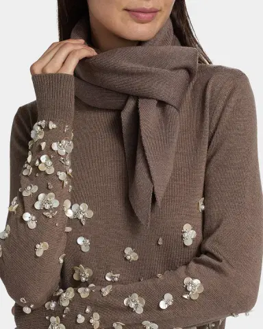 Oscar de la Renta Mother Of Pearl Embellished Wool Scarf-Neck Sweater | Thumbnail 6 Oscar de la Renta Mother Of Pearl Embellished Wool Scarf-Neck Sweater | Thumbnail 6