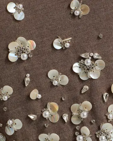 Oscar de la Renta Mother Of Pearl Embellished Wool Scarf-Neck Sweater | Thumbnail 7 Oscar de la Renta Mother Of Pearl Embellished Wool Scarf-Neck Sweater | Thumbnail 7
