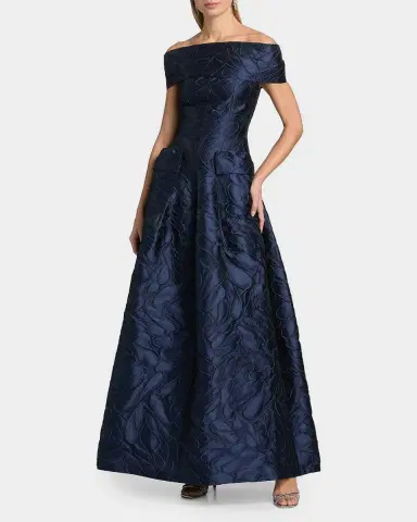 Talbot Runhof Off-The-Shoulder Textured Jacquard Gown | Thumbnail 2 Talbot Runhof Off-The-Shoulder Textured Jacquard Gown | Thumbnail 2