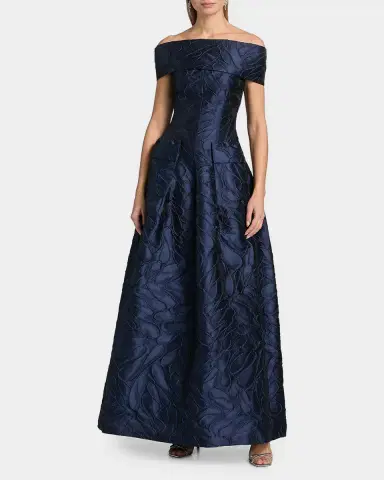 Talbot Runhof Off-The-Shoulder Textured Jacquard Gown | Thumbnail 4 Talbot Runhof Off-The-Shoulder Textured Jacquard Gown | Thumbnail 4