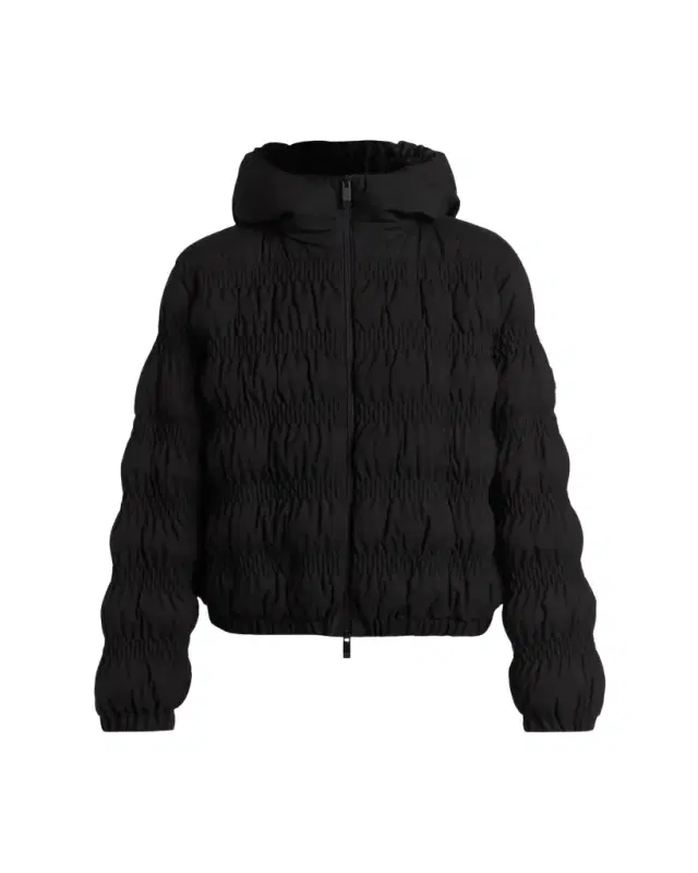 Noyer Gather-Quilted Hooded Short Down Jacket