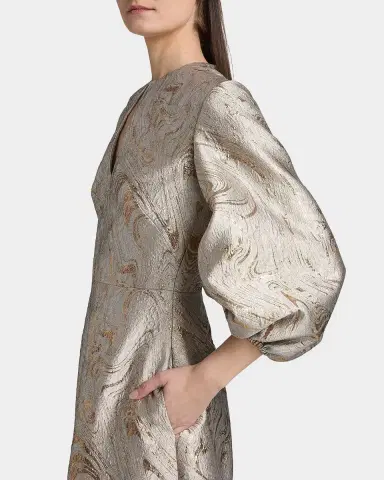 Reem Acra Balloon-Sleeve Metallic Brocade Kaftan Gown | Thumbnail 6 Reem Acra Balloon-Sleeve Metallic Brocade Kaftan Gown | Thumbnail 6