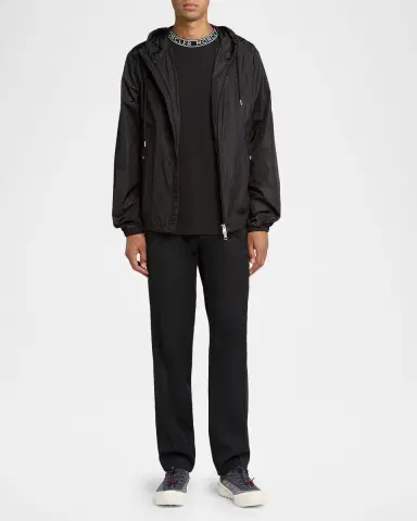 Moncler Men's Nylon Hooded Grosgrain-Trim Full-Zip Jacket | Thumbnail 2