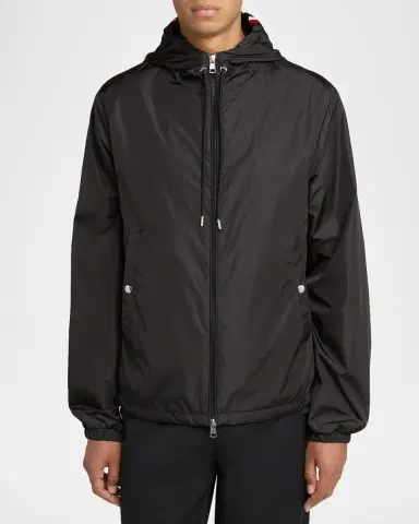 Moncler Men's Nylon Hooded Grosgrain-Trim Full-Zip Jacket | Thumbnail 4