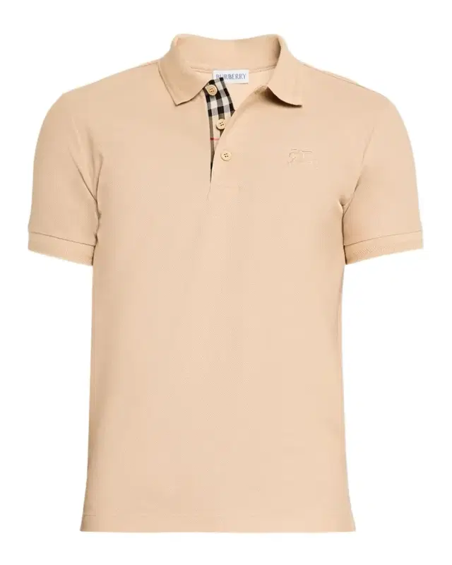 Men 's Cotton Pique Check-Placket Polo Shirt
