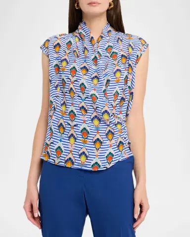 Maison Common Striped Geometric-Print Silk Blouse | Thumbnail 4