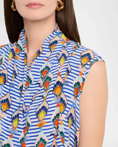 Maison Common Striped Geometric-Print Silk Blouse | Thumbnail 5
