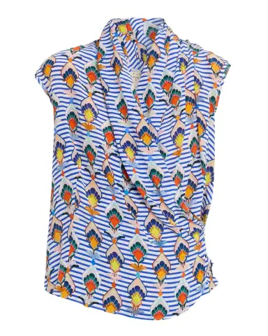 Maison Common Striped Geometric-Print Silk Blouse | Thumbnail 1