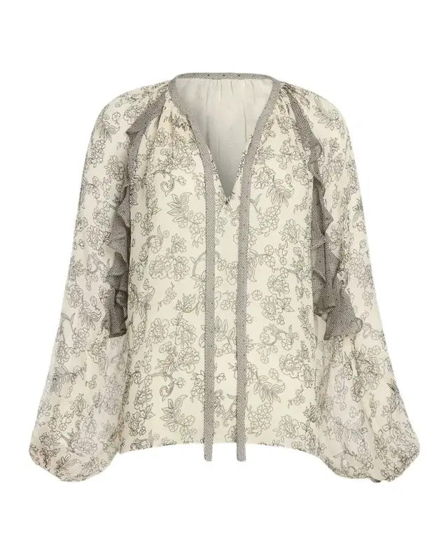 Emily Printed Silk Long-Sleeve Blouse