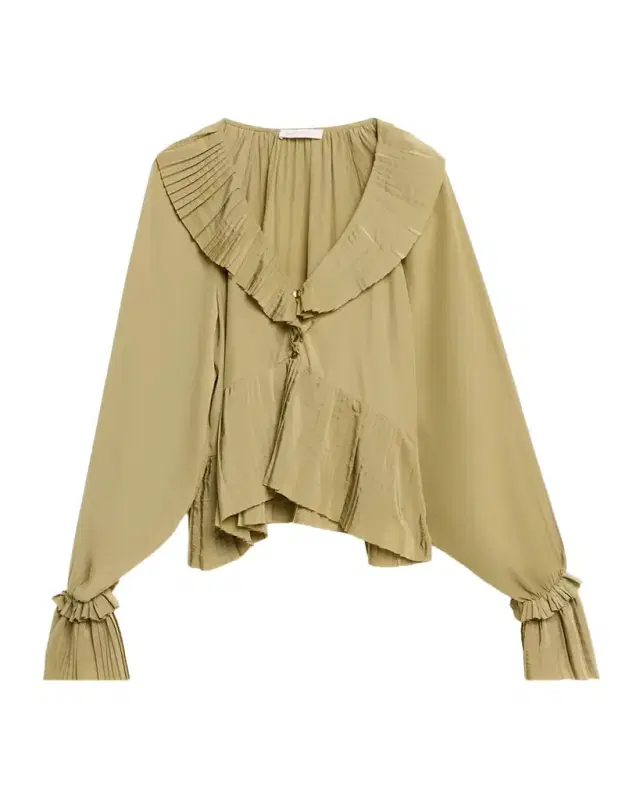 Jacklyn Pleated Ruffle-Trim Blouse