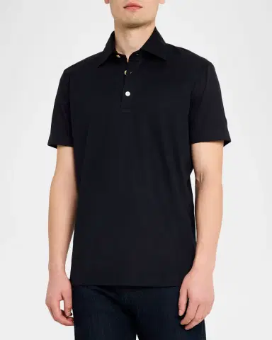 Kiton Men's Cotton Knit Polo Shirt | Thumbnail 4 Kiton Men's Cotton Knit Polo Shirt | Thumbnail 4