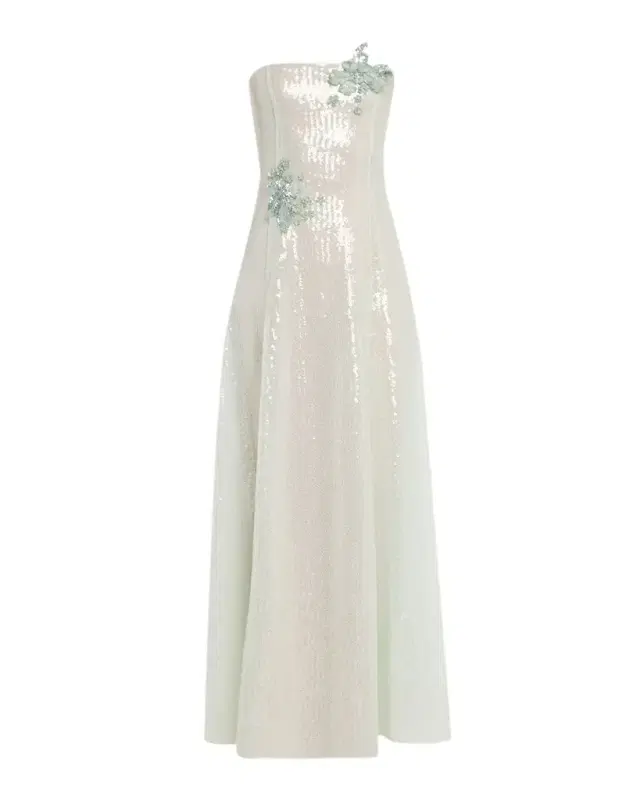 Strapless Sequined Flower Gown