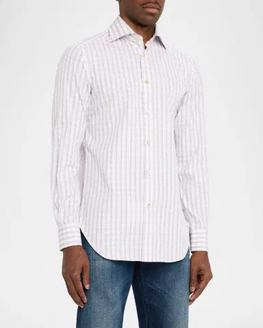 Kiton Men's Cotton Plaid Button-Down Shirt | Thumbnail 4