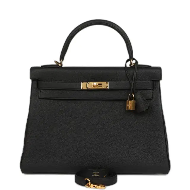 Hermes Kelly Retourne 32 Black Togo Gold Hardware Hermes Kelly Retourne 32 Black Togo Gold Hardware