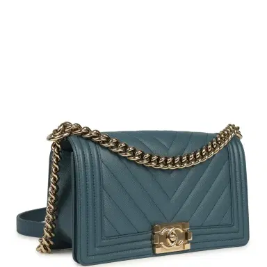 Chanel Pre-owned Chanel Medium Chevron Boy Bag Blue Caviar Light Gold Hardware | Thumbnail 2 Chanel Pre-owned Chanel Medium Chevron Boy Bag Blue Caviar Light Gold Hardware | Thumbnail 2