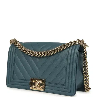 Chanel Pre-owned Chanel Medium Chevron Boy Bag Blue Caviar Light Gold Hardware | Thumbnail 5 Chanel Pre-owned Chanel Medium Chevron Boy Bag Blue Caviar Light Gold Hardware | Thumbnail 5