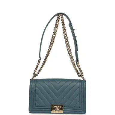 Chanel Pre-owned Chanel Medium Chevron Boy Bag Blue Caviar Light Gold Hardware | Thumbnail 7 Chanel Pre-owned Chanel Medium Chevron Boy Bag Blue Caviar Light Gold Hardware | Thumbnail 7