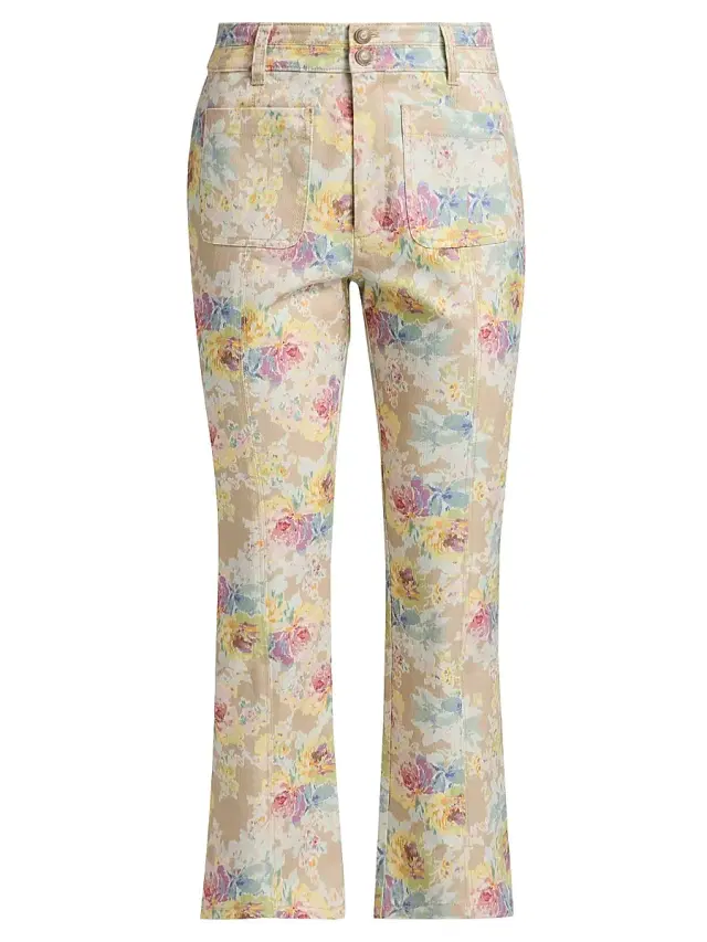 Cinq à Sept Women's Ikat Bouquet Dorothea Floral Crop Jeans - Khaki Multi