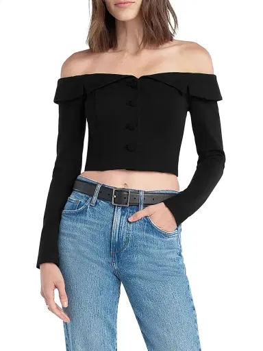 Favorite Daughter Women's The Payback Off-The-Shoulder Crop Top - Black - Size 8 | Thumbnail 2 Favorite Daughter Women's The Payback Off-The-Shoulder Crop Top - Black - Size 8 | Thumbnail 2
