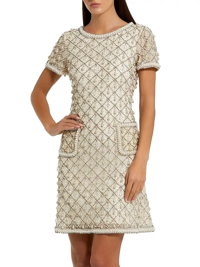 Women's Beaded Embellished Minidress - Oyster