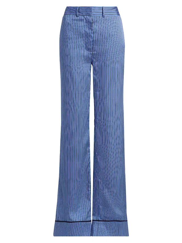 Derek Lam 10 Crosby Women's Demetria Border Stripe Satin Trousers - Ultramarine Navy Ecru