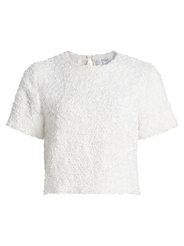 Derek Lam 10 Crosby Women's Syrena Paillette Bouclé Boxy Crop T-Shirt - Blanc De Blanc