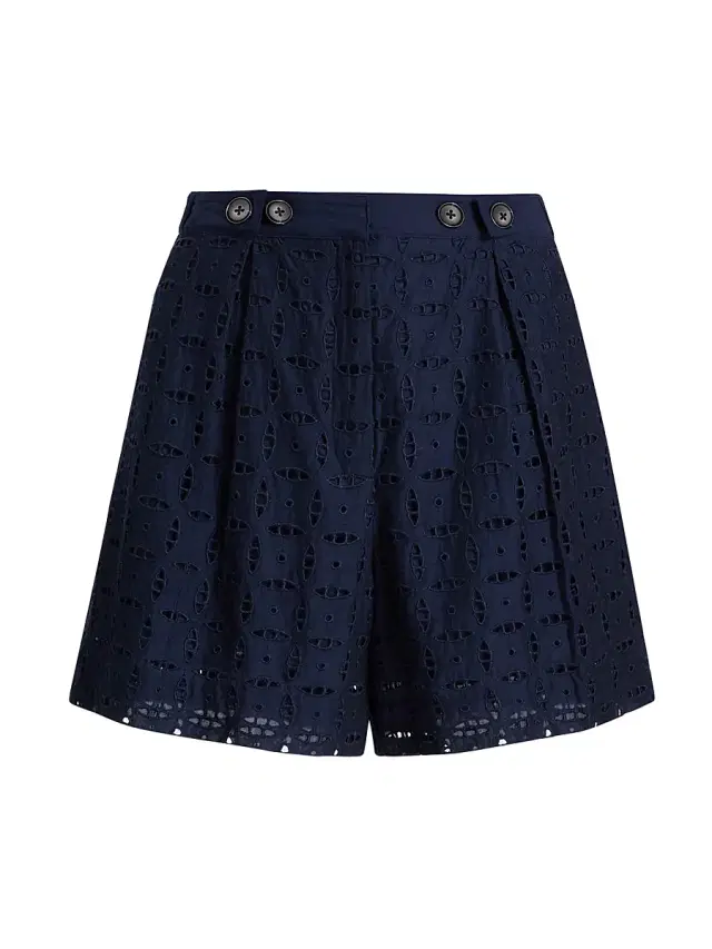 Derek Lam 10 Crosby Women's Boswell Pleated Embroidered Eyelet Shorts - Navy