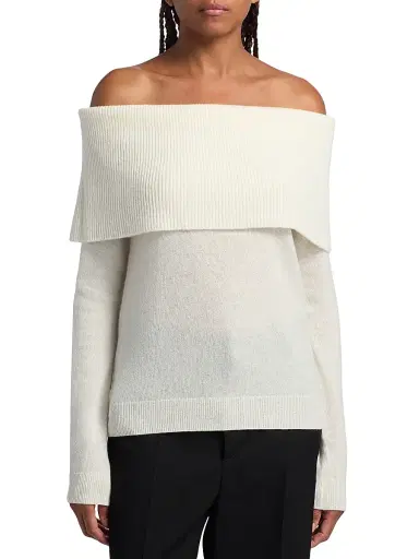 Saks Fifth Avenue Women's Cashmere Off-The-Shoulder Sweater - Frost White - Size XL | Thumbnail 3 Saks Fifth Avenue Women's Cashmere Off-The-Shoulder Sweater - Frost White - Size XL | Thumbnail 3