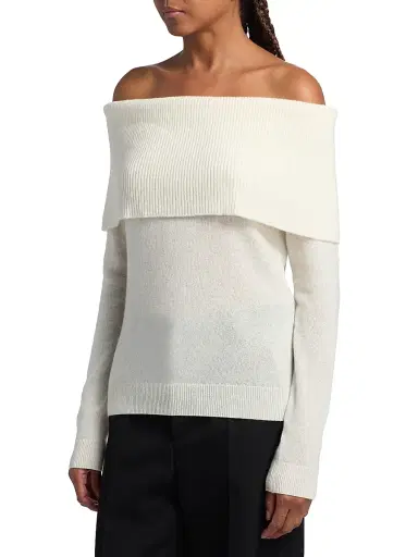 Saks Fifth Avenue Women's Cashmere Off-The-Shoulder Sweater - Frost White - Size XL | Thumbnail 4 Saks Fifth Avenue Women's Cashmere Off-The-Shoulder Sweater - Frost White - Size XL | Thumbnail 4