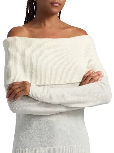 Saks Fifth Avenue Women's Cashmere Off-The-Shoulder Sweater - Frost White - Size XL | Thumbnail 6 Saks Fifth Avenue Women's Cashmere Off-The-Shoulder Sweater - Frost White - Size XL | Thumbnail 6
