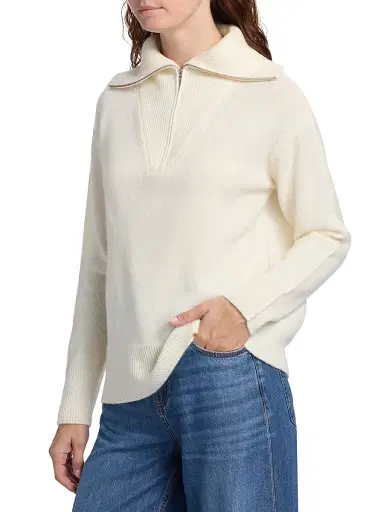 Saks Fifth Avenue Women's Cashmere Extended Polo Collar Sweater - Frost White - Size XL | Thumbnail 4 Saks Fifth Avenue Women's Cashmere Extended Polo Collar Sweater - Frost White - Size XL | Thumbnail 4