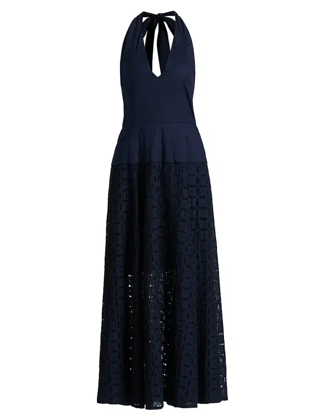 Derek Lam 10 Crosby Women's Maris Embroidered Eyelet Halter Maxi Dress - Navy