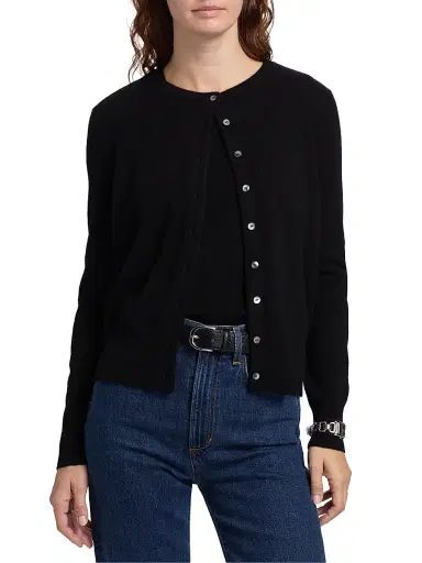Saks Fifth Avenue Women's Cashmere Cardigan - Black - Size XL | Thumbnail 3