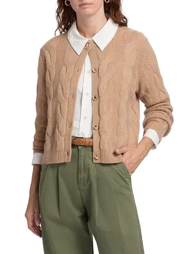 Saks Fifth Avenue Women's Cashmere Cable-Knit Cardigan - Warm Camel - Size XL | Thumbnail 3