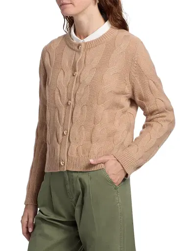Saks Fifth Avenue Women's Cashmere Cable-Knit Cardigan - Warm Camel - Size XL | Thumbnail 4