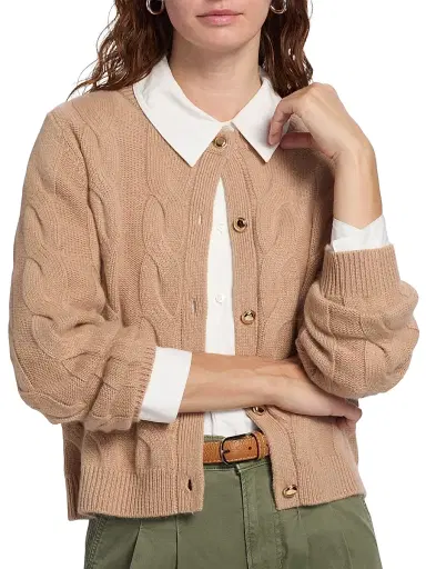 Saks Fifth Avenue Women's Cashmere Cable-Knit Cardigan - Warm Camel - Size XL | Thumbnail 6